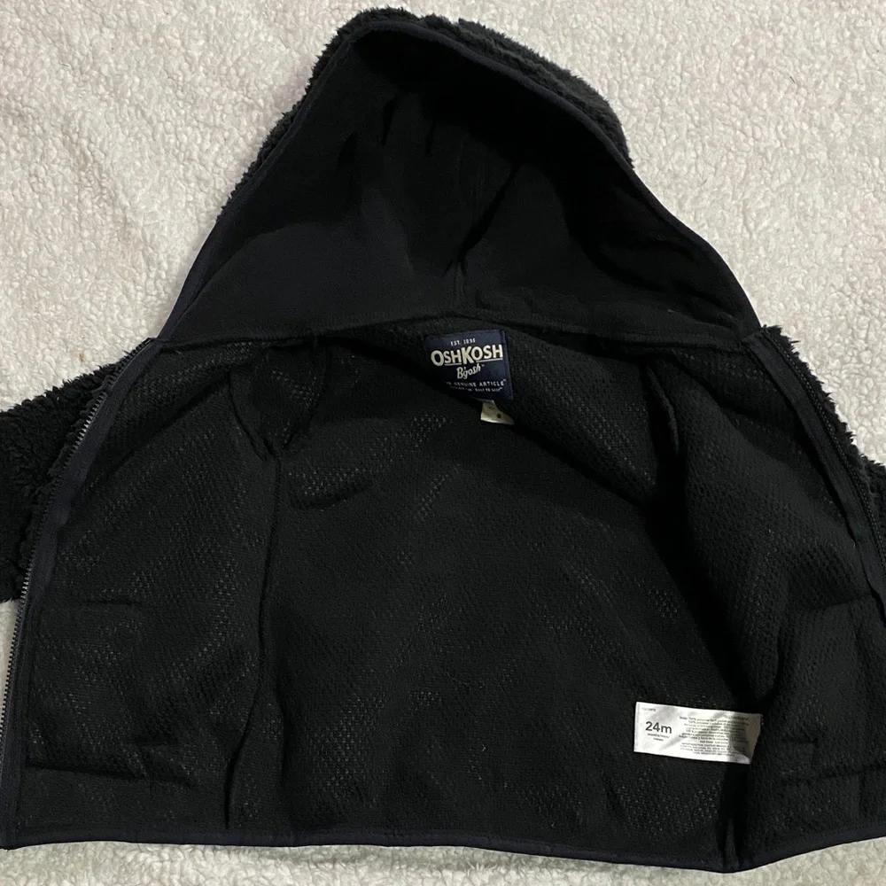 OshKosh B'gosh baby boys size 24mo Black Fleece jacket coat w/ hood  NWT